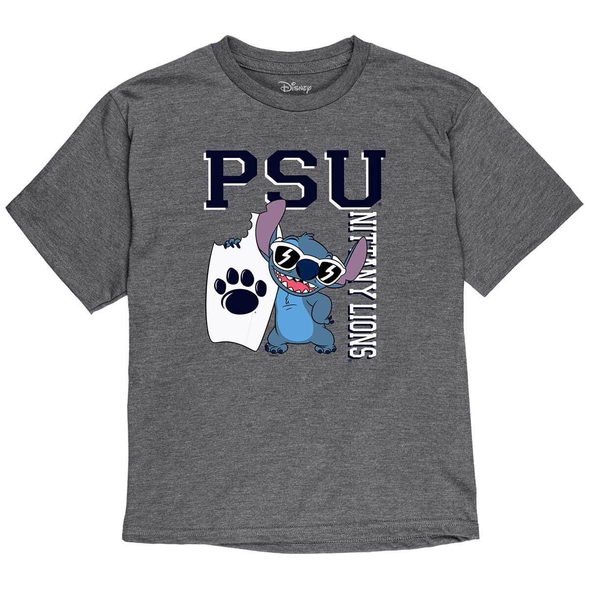 heather gray youth t-shirt with Disney's Stitch with PSU Nittany Lions
